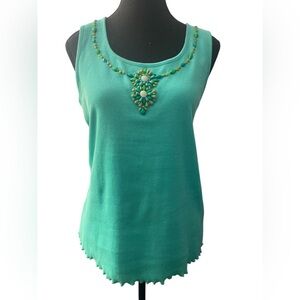 Ruby Rd Turquoise Sleeveless Top with Beaded Detail EUC M